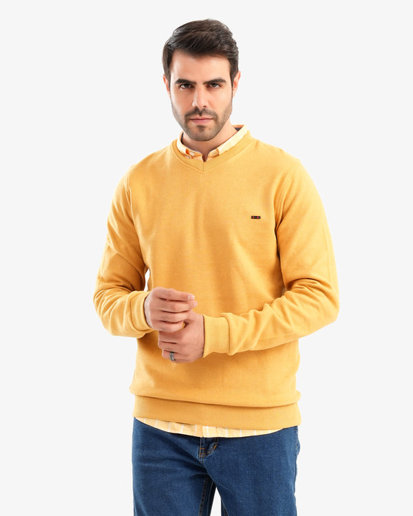 V NECK SLIM FIT PULLOVER Mustard