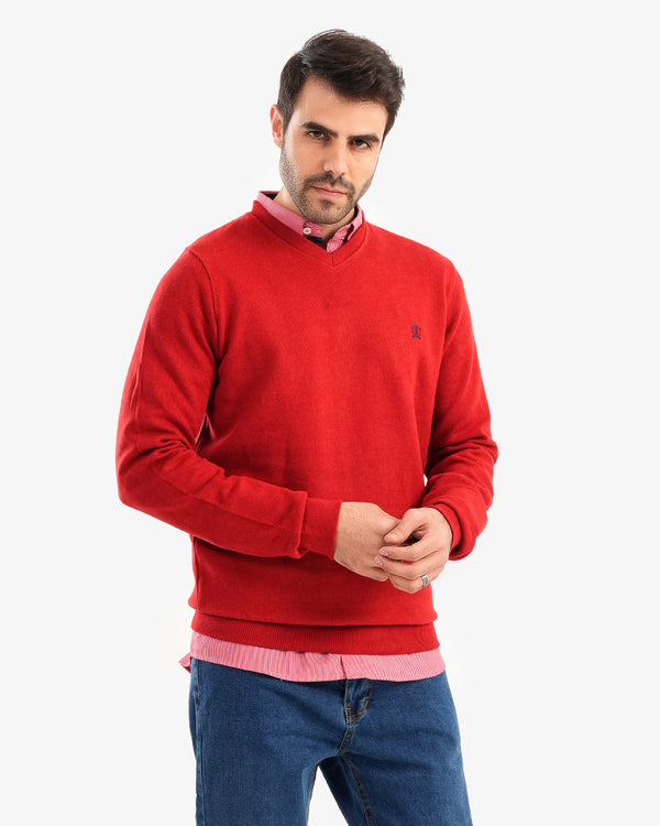 V NECK SLIM FIT PULLOVER Red