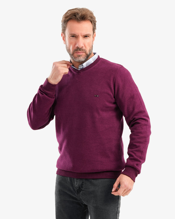 V NECK SLIM FIT PULLOVER Maroon
