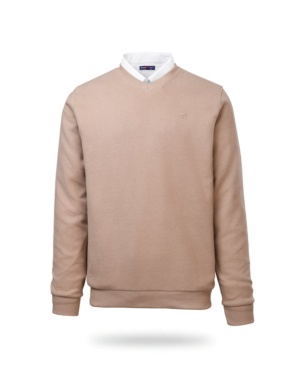V NECK SLIM FIT PULLOVER Brwon