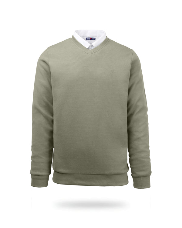 V NECK SLIM FIT PULLOVER dark olive