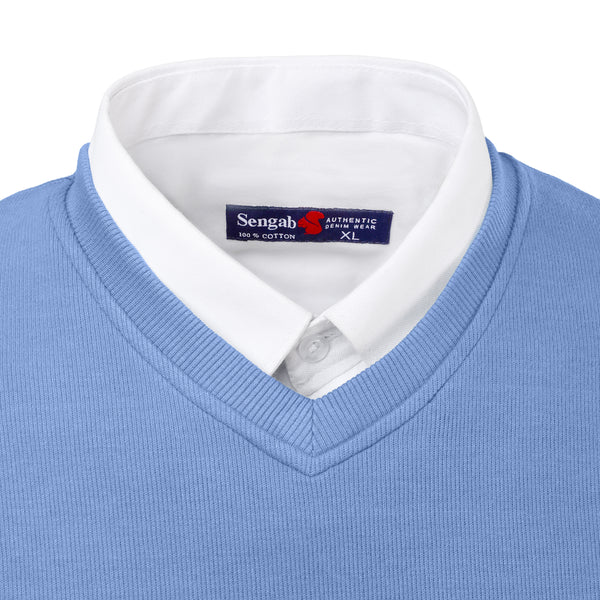 V NECK SLIM FIT PULLOVER light blue