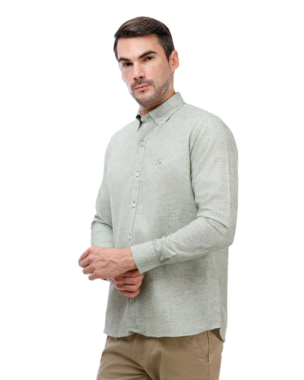 Olive Linen Shirt – Long Sleeve