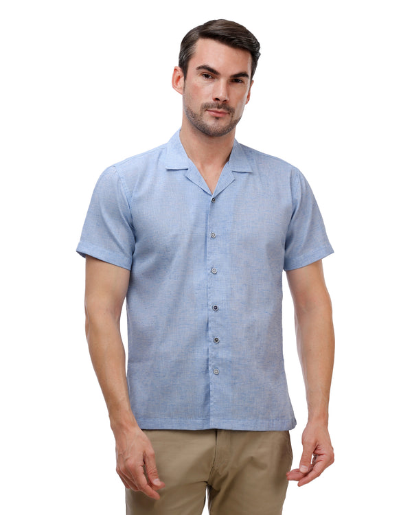 Light Blue Sport-Collar Linen Shirt