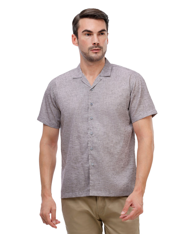 Gray Sport-Collar Linen Shirt