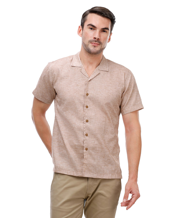 Beige Sport-Collar Linen Shirt