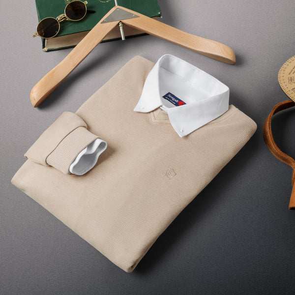 V NECK SLIM FIT PULLOVER beige