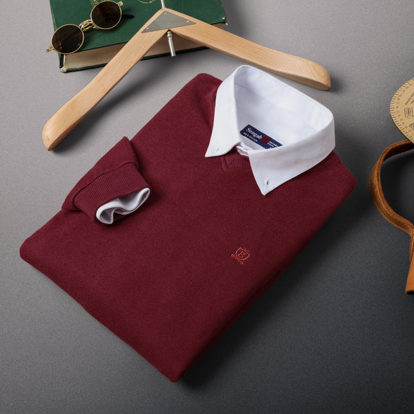 V NECK SLIM FIT PULLOVER Burgundy