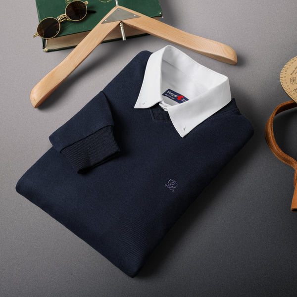 V NECK SLIM FIT PULLOVER navy blue