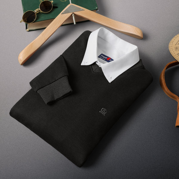 V NECK SLIM FIT PULLOVER black