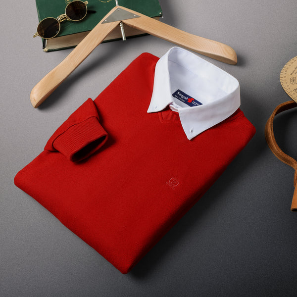 V NECK SLIM FIT PULLOVER Red