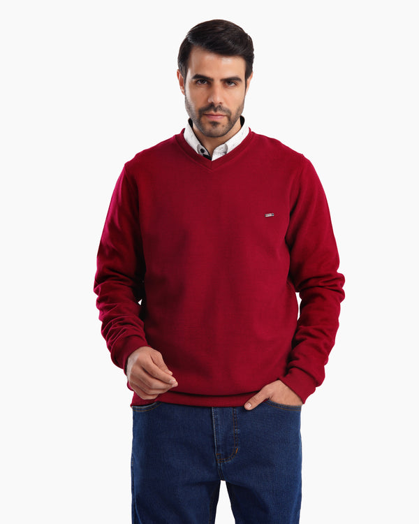V NECK SLIM FIT PULLOVER Burgundy