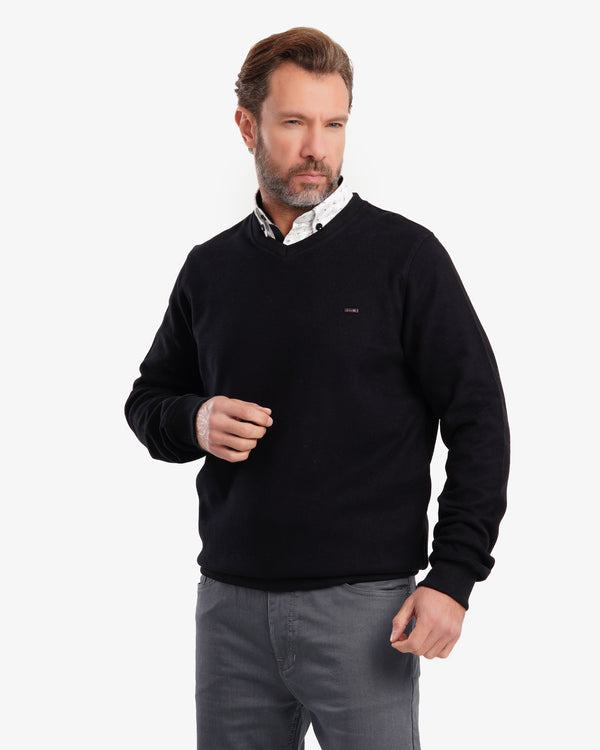 V NECK SLIM FIT PULLOVER black